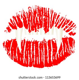 ilustración con labios rojos y dientes aislados en fondo blanco
