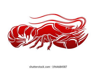 Illustration with red lobster icon on a white background. 
