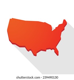 Illustration of a  red long shadow USA map icon