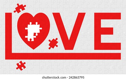The illustration of red love jigsaw puzzle 
