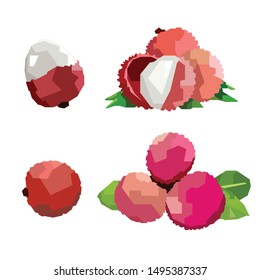Illustration of red lychee fruit, pink lychee, brown lychee, white background - vector