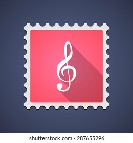 Illustration of a red mail stamp icon with a g clef