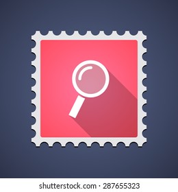 Illustration of a red mail stamp icon with a magnifier