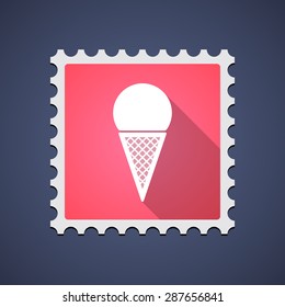 Illustration of a red mail stamp icon with a cone ice cream