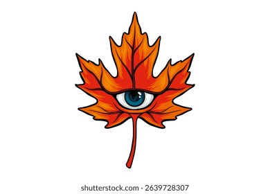 illustration of a red maple leaf with an eye inside