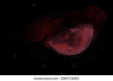 illustration of a red moon in a dark sky