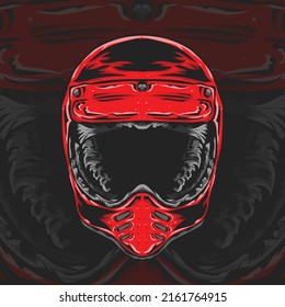 illustration of a red motorcycle helmet in a vintage style