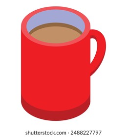 Illustration of a red mug containing coffee with cream, shown in an isometric view