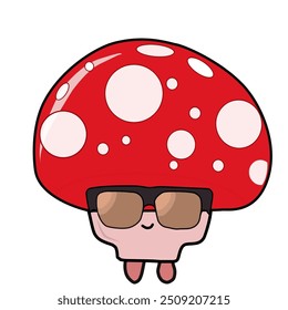 illustration of a red mushroom character wearing glasses