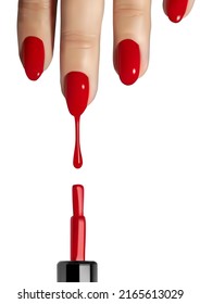 Illustration red nail drop on white background . red nail polish . 