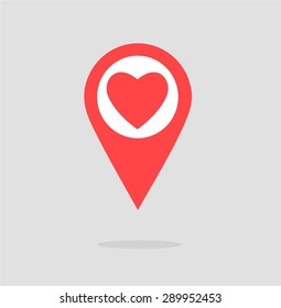 illustration of red navigation marker with shadow. vector