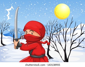 Illustration einer roten Ninja im Schnee