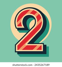 illustration red number two on a green background made in vector style