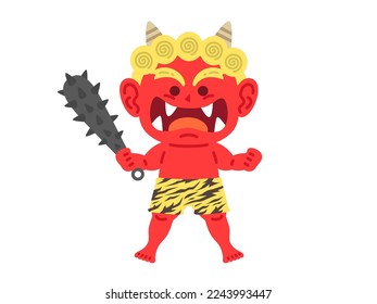 An illustration of a red ogre character holding a metal club.