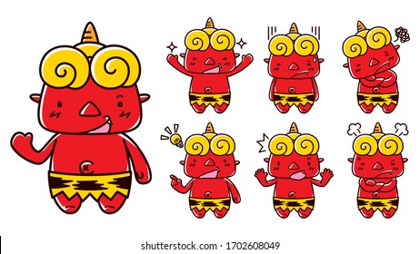 Illustration of red ogre / Facial expression set