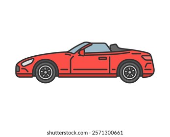 Illustration of a red open car (line drawing color) seen from the side.