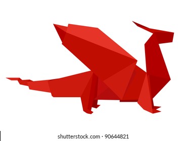 illustration of a red origami dragon figure, eps8 vector