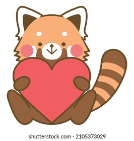 Illustration of a red panda holding a heart