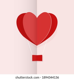Ilustración de un papel rojo que recortó el globo de aire en forma de corazón. Plantilla de tarjeta de San Valentín. Invitación a la boda.