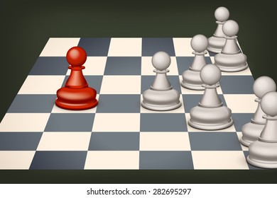 illustration of red pawn versus white group of pawns