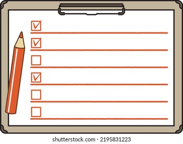Illustration of a red pencil checking on a clipboard