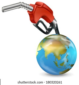 Ilustración de una bomba de gasolina roja y un globo con fondo blanco