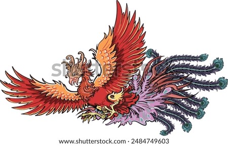 An illustration of a red phoenix.