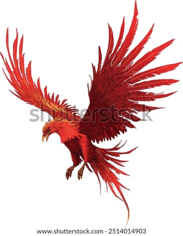 illustration with red phoenix isolated on white background