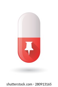 Illustration of a red pill icon with a push pin
