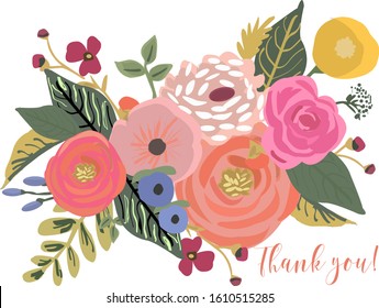 
Illustration with red, pink, blue flowers. thank you