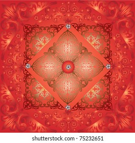 illustration with red and pink curled symmetrical background