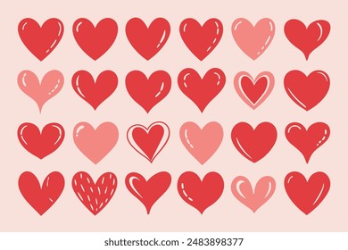 Illustration with red and pink hearts on a pink backdrop