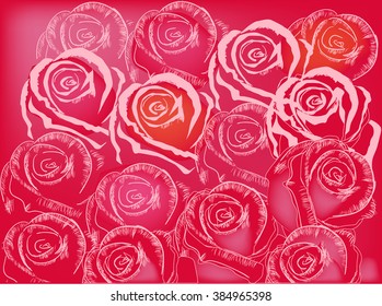 illustration with red and pink roses background
