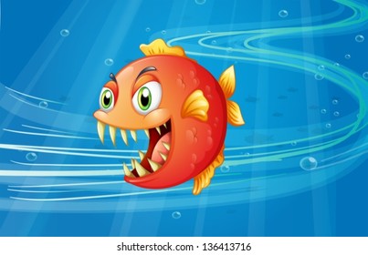 Illustration of a red piranha under the sea