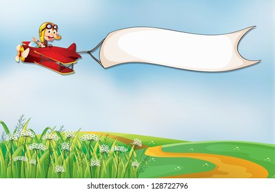 Illustration of a red plane with a monkey and the empty signage