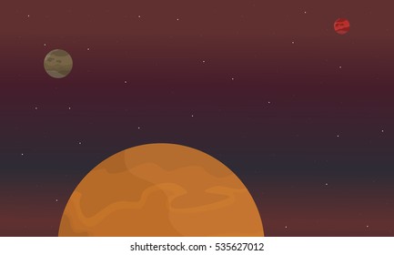 Illustration of red planet on space landscape