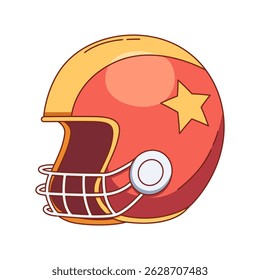  ilustração de um capacete de proteção vermelho projetado para rúgbi ou futebol americano, com uma concha resistente e protetor de face para garantir a segurança do jogador durante os jogos.