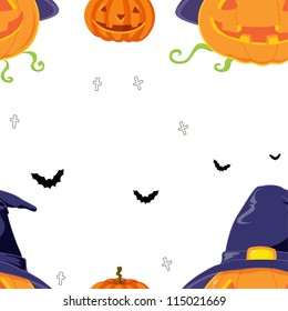 ilustración de una calabaza y murciélagos rojos sobre un fondo blanco
