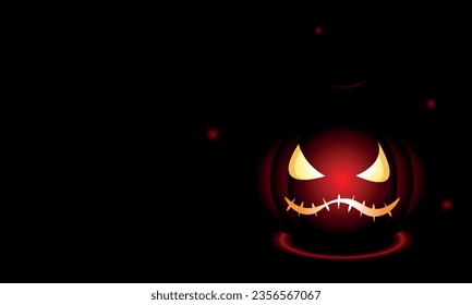 Illustration of a red pumpkin on a black background. Jack Lantern. Halloween banner. Postcard. Poster.
