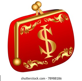 illustration red purse with gold(en) dollar