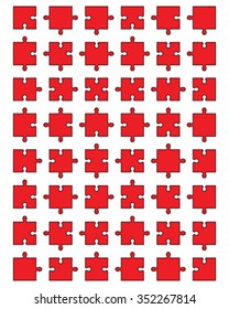 Illustration of red puzzle with separate elements, vector