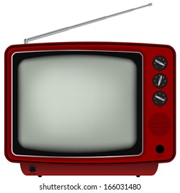 Illustration of Red Retro Television Isolated on White Background