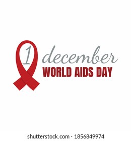 Ilustración con una cinta roja en forma de gota de sangre y la inscripción el 1 de diciembre Día Mundial del SIDA.