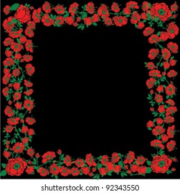 Illustration With Red Rose Floral Frame Decorations On Black Background