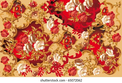 illustration with red rose flower background