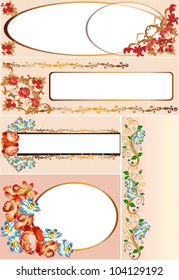 illustration with red rose flowers frames