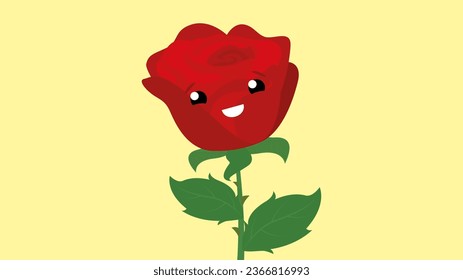 Illustration of a red rose with a happy face on a yellow background