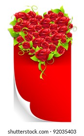 illustration of red rose heart on paper with copy space