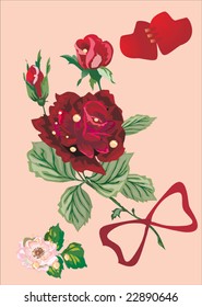 illustration with red rose and hearts