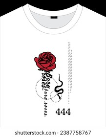 Illustration of red rose and snake  with a slogan print design